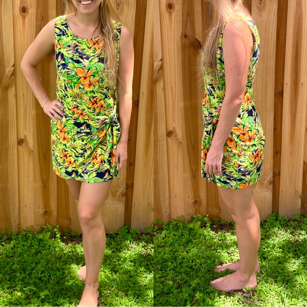 SALE❤️ Vintage Hawaiian Dress 90s Tropical Floral Dress Retro Pineapple Moon